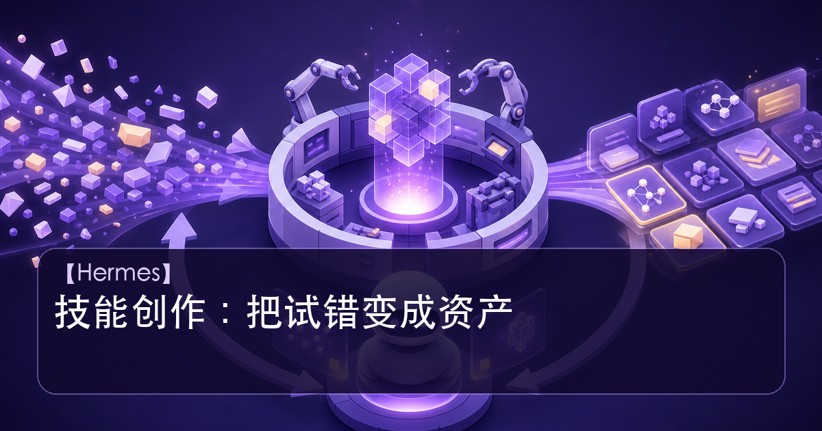 Hermes Agent 技能创作闭环与经验资产化示意图